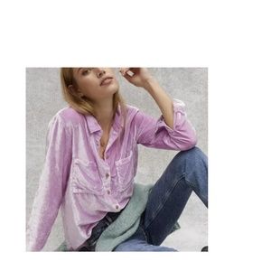 Anthropologie Pilcro Pink Velvet Button Down Shirt Size 6